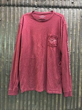 Vineyard Vines Men's Long-Sleeve Pocket Tee in Maroon